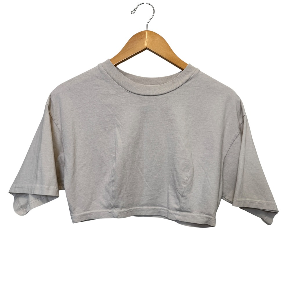 Talentless Women Crop Top XS Bone Beige Boxy Short Sleeve Minimalist Streetwear